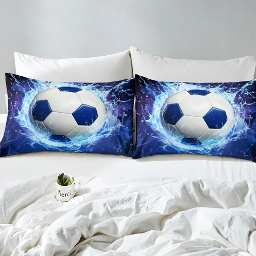 Miniatura 4 de Juego de ropa de cama de fútbol para niñas y niños, tamaño individual, juego de funda de edredón con temática deportiva, funda de edredón decorativa