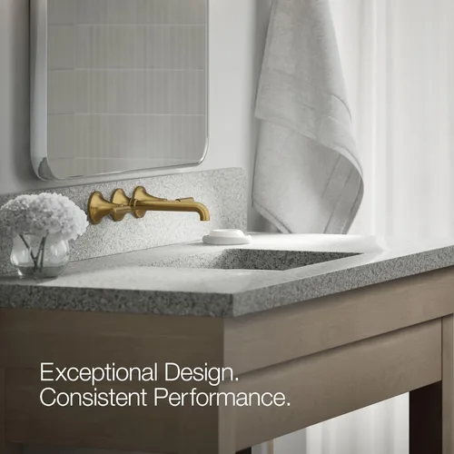 Miniatura 5 de Kohler T26439-4-2MB - Juego de grifo de lavabo de baño de montaje en pared, grifo de baño con dos manijas de palanca, latón moderno cepillado Latón