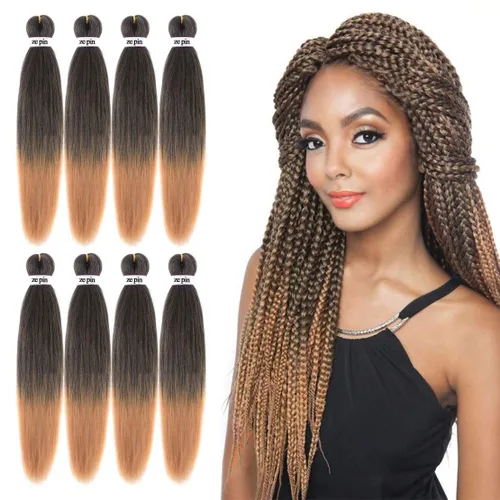 Miniatura 22 de Cabello trenzado preestirado de 22 pulgadas, 6 paquetes de cabello profesional suave Yaki trenzado para trenzas con ajuste de agua caliente