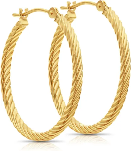 Miniatura 7 de Pendientes de aro de tubo cuadrado trenzado de oro amarillo de 14 k
