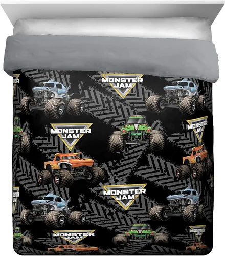 Miniatura 3 de Jay franco Juego de ropa de cama Queen de 5 piezas de Monster Jam Tracks incluye edredón y sábanas con Grave Digger y Megalodon de microfibra suave