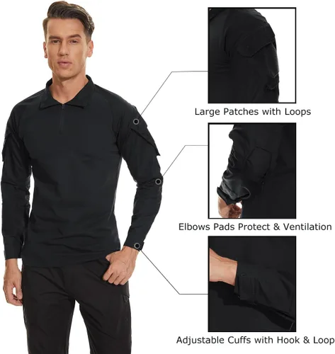 Miniatura 6 de TACVASEN Camisa táctica de manga larga para hombre, con cremallera de 1/4, con bolsillos, para paintball, militar, Airsoft, transpirable