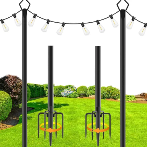 zoegi Paquete de 2 postes de luz de 10 pies, postes de luz para luces exteriores con tenedor, soportes de luces colgantes para exteriores, soporte