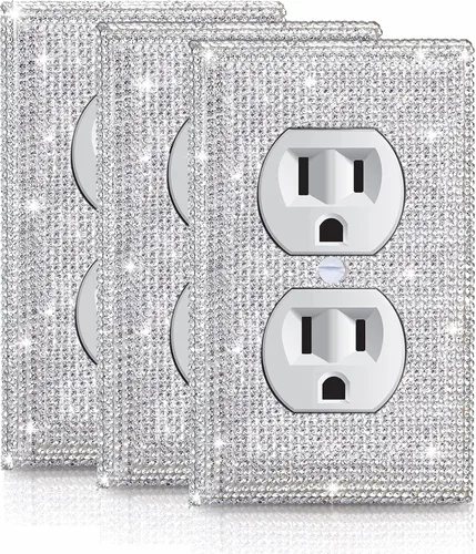 Miniatura 23 de 1 PC Cubierta de placa de pared con diamantes de imitación brillantes en plata, cubre interruptores eléctricos, cubierta decorativa para interruptor