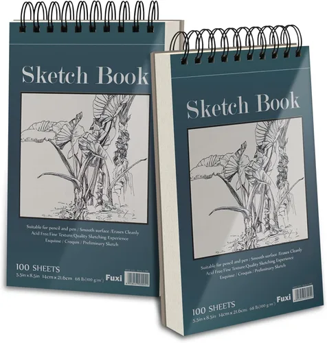 Miniatura 9 de Cuaderno de bocetos pequeño de 5.5 x 8.5 pulgadas, paquete de 2 mini blocs de bocetos en espiral superior, tapa dura pequeña, 100 hojas cada una