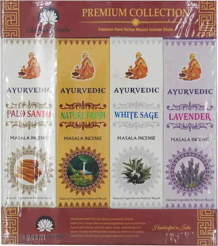 Varillas de incienso ayurvédico, paquete variado de 12 fragancias de primera calidad, salvia blanca, albahaca, vainilla, naturaleza, fresco, palo,