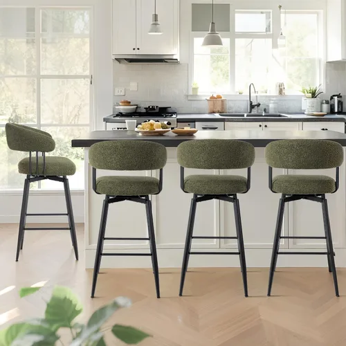 Miniatura 12 de Glitzhome Juego de 2 taburetes de bar giratorios de 31.5 pulgadas de altura de asiento, modernos taburetes de bar de tela verde cazador de mediados