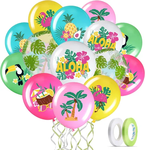 Zhanmai 50 globos hawaianos para fiestas, globos de látex Aloha Tropical Luau para fiesta hawaiana Luau, verano, playa, cumpleaños, Tiki Bar,