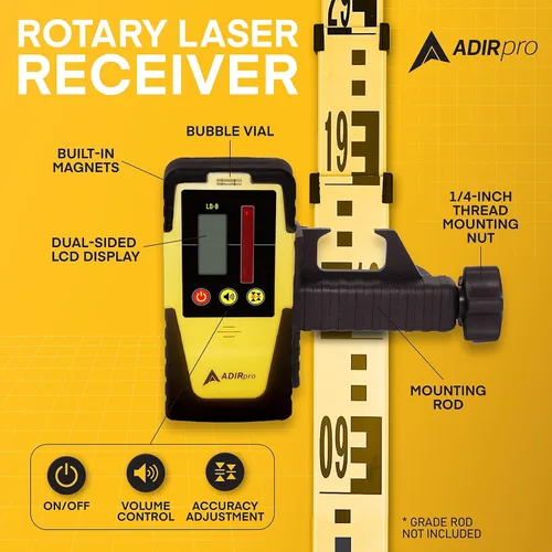 Miniatura 2 de AdirPro LD-8 detector de receptor láser giratorio con abrazadera de varilla