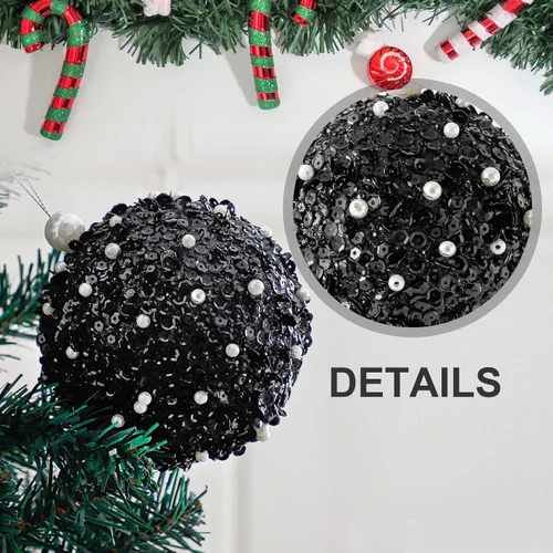 Miniatura 5 de Adornos de bola de Navidad de 4.25 pulgadas, juego de 4 piezas inastillables, decoración de árbol de Navidad, decoración de bodas y fiestas (Negro)