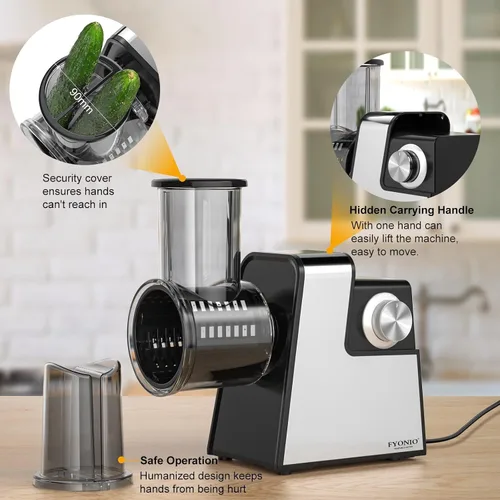 Miniatura 5 de Rallador Eléctrico de Queso, Fabricante de Ensalada 5 en 1 con Cuchillas de Acero Inoxidable, Triturador/Rebanador Eléctrico de 350W, Máquina