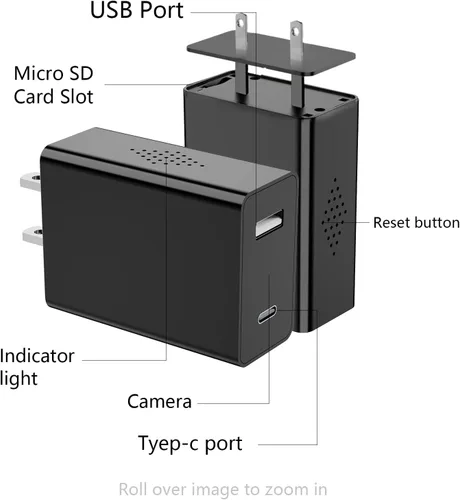 Miniatura 5 de NJINALW Cámara de carga inteligente inalámbrica, mini cámara WiFi HD 1080P con visión nocturna, diseño de doble puerto (USB + tipo C) - Micro cámara