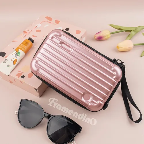 Miniatura 6 de Framendino, Estuche rígido para cosméticos, bolsa de transporte para artículos de tocador, mini cuerpo cruzado con cuerda de agarre desmontable