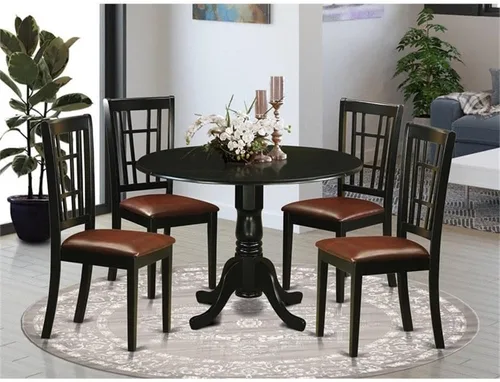 Miniatura 2 de East West Furniture DLNI5-BLK-LC - Juego de comedor de 5 piezas que incluye una mesa de comedor redonda con gotas y 4 sillas de cocina tapizadas