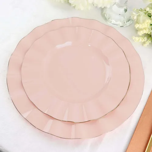 Miniatura 165 de Tableclothsfactory Paquete de 10 platos redondos de plástico negro de 6 pulgadas para ensalada de postre, platos desechables con borde ondulado