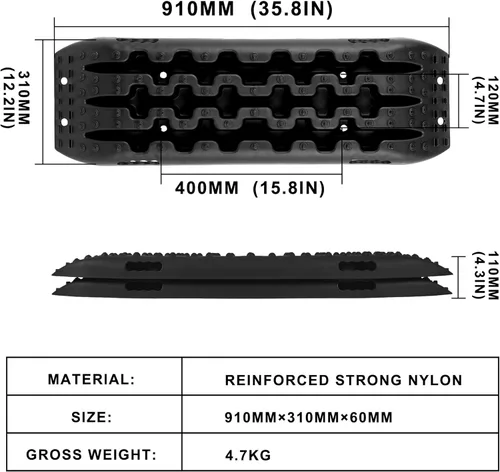 Miniatura 4 de XPV AUTO Tablas de tracción para pistas de recuperación, escalera de neumáticos, alfombrilla 4WD para arena y lodo de nieve todoterreno 4X4 (negro)