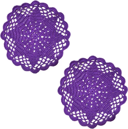Miniatura 9 de Juego de 2 manteles individuales de encaje con diseño de flores huecas de ganchillo, manteles individuales de encaje para taza de té, aniversario