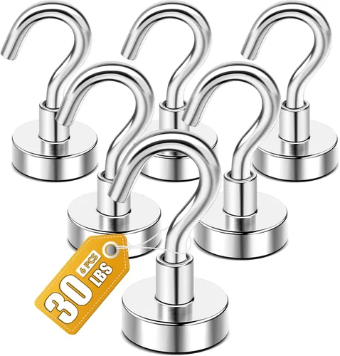 DIYMAG - Ganchos magnéticos fuertes y resistentes, 25 libras de capacidad, para crucero, aula, refrigerador, cabañas, parrilla, cocina, garaje, Plata