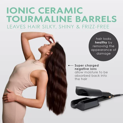 Miniatura 8 de MINT Ondulador de pelo de sirena de doble barril para cabello largo Herramienta iónica de ondulación profunda que crea volumen y ondas de playa