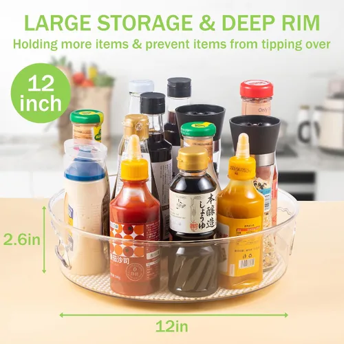 Miniatura 3 de Paquete de 2 organizadores de gabinete Lazy Susan con asa de 12 pulgadas, tocadiscos giratorios transparentes Lazy Susan para despensa, fregadero