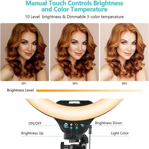 Miniatura 6 de SENSYNE - Anillo de luz de 10 pulgadas con soporte de trípode extensible de 50 pulgadas, luces circulares LED con soporte para teléfono