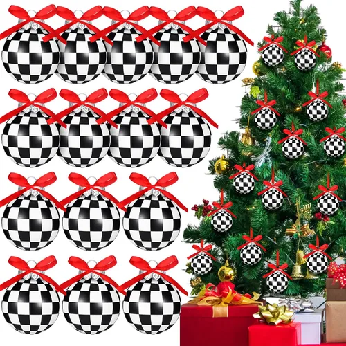 Miniatura 8 de Chuangdi 24 piezas Adornos de bola de Navidad para árbol, decoraciones de árbol de Navidad en negro y blanco, adornos modernos de bola colgante