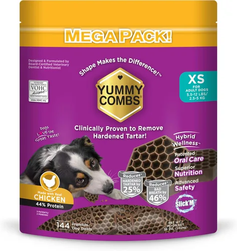 Miniatura 16 de Yummy Combs Golosinas dentales para perros, aprobadas por veterinarios VOHC, deliciosa proteína de pollo, elimina el sarro con forma de peine