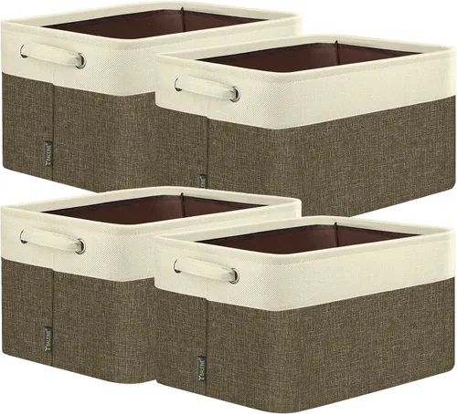 Miniatura 30 de BALEINE 1 paquete de contenedores de almacenamiento de tela para estantes, cestas de almacenamiento de lino para organizar, contenedores decorativos
