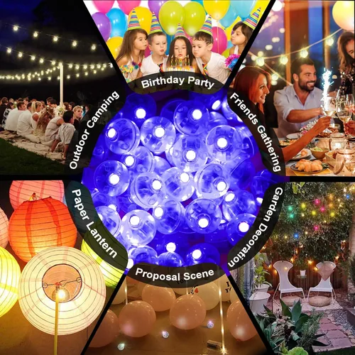 Miniatura 5 de 50 piezas Luces LED para Globos, Mini Luces de Bolas Redondas Moradas Largo Tiempo de Espera Luces de Bola Intermitentes para Globo Linterna
