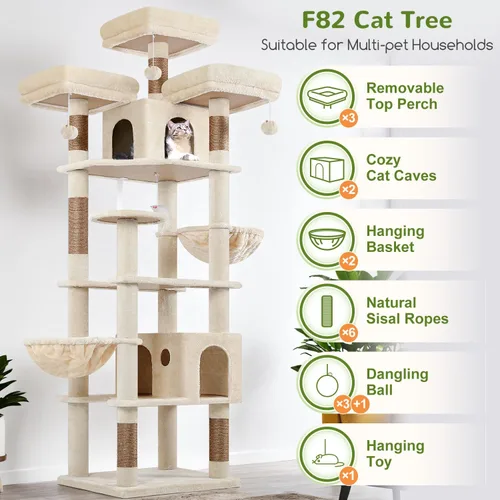 Miniatura 2 de Globlazer Árboles y Torres para Gatos para Múltiples Gatos Adultos, Torre de Árbol para Gatos XXL Alta de 82 Pulgadas para Gatos