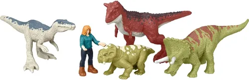 Miniatura 6 de Mattel Jurassic World Dominion Carnotaurus Clash Pack, 5 mini juguetes que incluyen 1 figura humana y 4 dinosaurios en paquete temático de camión
