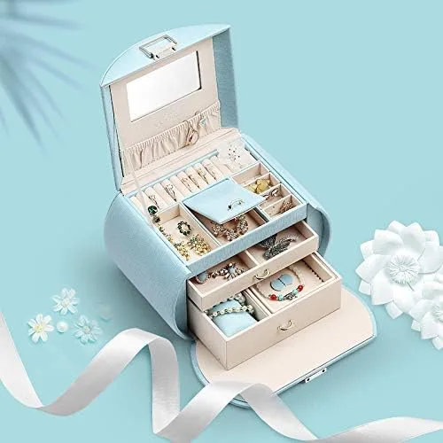 Miniatura 5 de Caja de joyería Vlando para niñas, estilo princesa, tamaño mediano, fabulosos regalos para niñas (color azul)