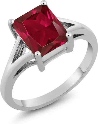 Miniatura 83 de Gem Stone King Anillo de compromiso solitario con diseño clásico de vástago dividido para mujer, plata de ley 925, piedra natal de piedra preciosa