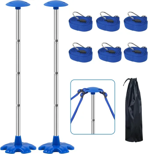 Miniatura 8 de Paquete de 2 postes de soporte para cubierta de barco con base de goma antideslizante y correa, sistema de soporte para cubierta de barco