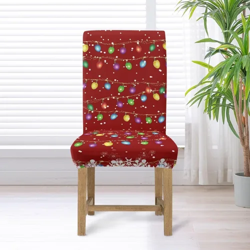 Miniatura 5 de HUGS IDEA Christmas Lights Seat Covers for Dining Room Chairs Set of 6 Xmas Stretch Chair Slipcovers Protector Removable and Washable Kitchen Dining