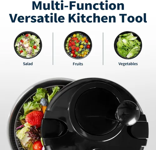 Miniatura 8 de Escurridor de ensalada de acero inoxidable, lavadora de verduras de 4.8 Qt, secador de lechuga sin BPA con diseño de manivela, apto para negro