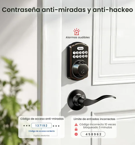 Miniatura 10 de Veise KS02A - Cerradura de puerta de entrada sin llave de huellas dactilares, bloqueo automático, cerrojo electrónico para puerta delantera, Bronce