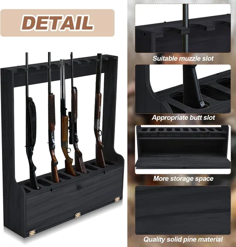Miniatura 3 de Soaoo Estante para pistolas, estante de exhibición de madera para pistola de piso de diez pistolas, estante de exhibición de armas con compartimento