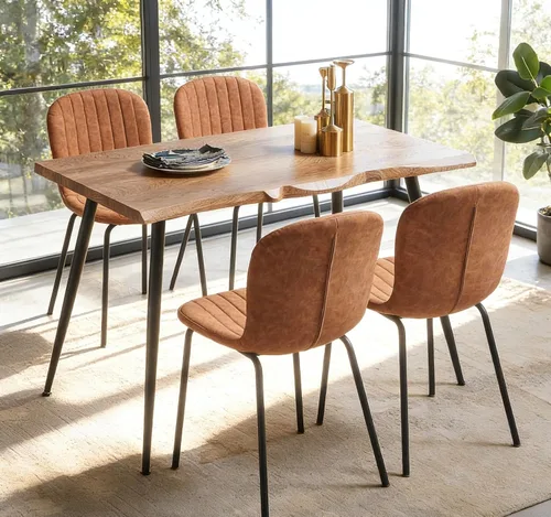 Miniatura 8 de Juego de mesa de comedor para 4, moderno juego de mesa de cocina de 5 piezas, mesa de comedor rectangular de 47 pulgadas y sillas vintage de piel