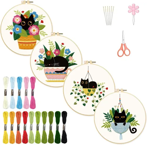 Miniatura 10 de INFUNLY Paquete de 4 kits de bordado de copo de nieve, kits de punto de cruz para principiantes y adultos, kit de inicio de punto de aguja de Kit