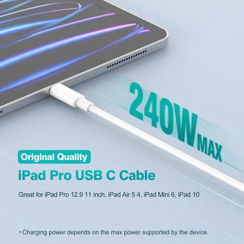 Miniatura 3 de Cable USB C a USB C de 240 W de 6.6 pies, cable de carga USB-C tipo C de carga rápida para MacBook Pro MacBook Air Charger, iPad Pro 13 12.9 11