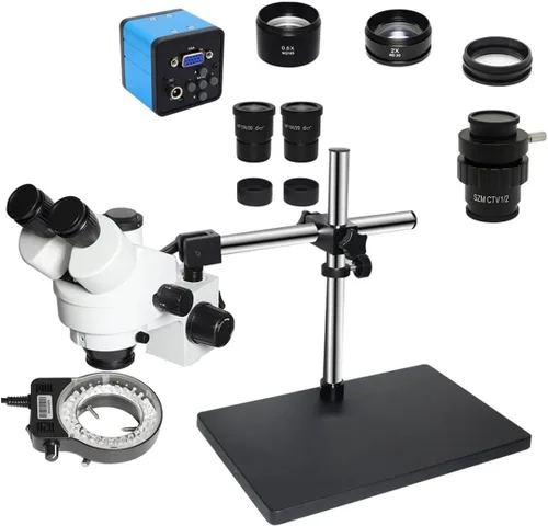 Miniatura 9 de Kit de accesorios para microscopios 3.5X-90X Soporte de brazo doble Simul Focal Trinocular Estéreo Microscopio 38MP H_D Digital USB Microscopio VGA