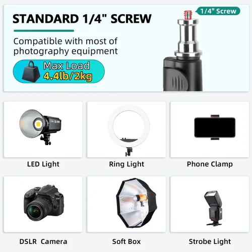 Miniatura 8 de Soporte de luz extensible para fotografía, ajustable de 6.6 pies/6.6 ft de aluminio para viajes, trípode de iluminación de estudio portátil FZS202