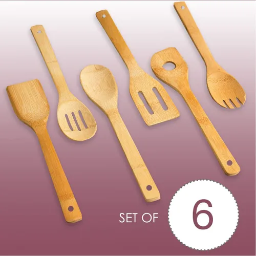 Miniatura 3 de Home Basics Juego de herramientas de cubiertos de cocina de bambú de 6 piezas