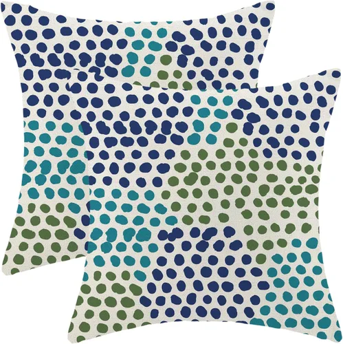 Miniatura 13 de CXMEIFLY Fundas de almohada de lunares 16x16 pulgadas, juego de 2 fundas de almohada azules y crema para exteriores, fundas de almohada decorativas