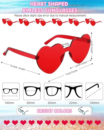 Miniatura 2 de Frienda 20 Pairs Heart Shaped Sunglasses Rimless Candy Color Glasses for Women Men Party Favor