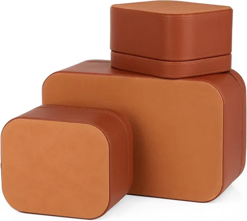 Miniatura 9 de HofferRuffer Cajas de almacenamiento decorativas de piel sintética, cestas de almacenamiento a prueba de polvo con tapas y bandejas, contenedores