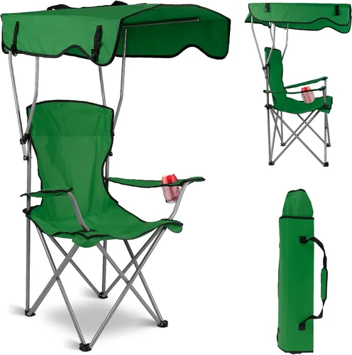 Miniatura 10 de Silla de camping con dosel, silla plegable al aire libre con pantalla ajustable y soporte para tazas, silla de playa resistente para adultos, Rojo