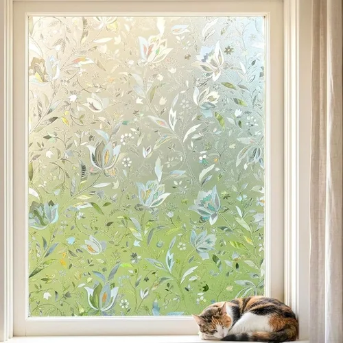Película decorativa para ventana Tulip, película de privacidad esmerilada sin pegamento, película para puerta de vidrio emplomado, adherencia