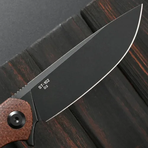 Miniatura 4 de Sitivien Cuchillo plegable ST102, hoja de acero D2+mango Micarta EDC herramienta cuchillo para exteriores, camping, caza, supervivencia (marrón)